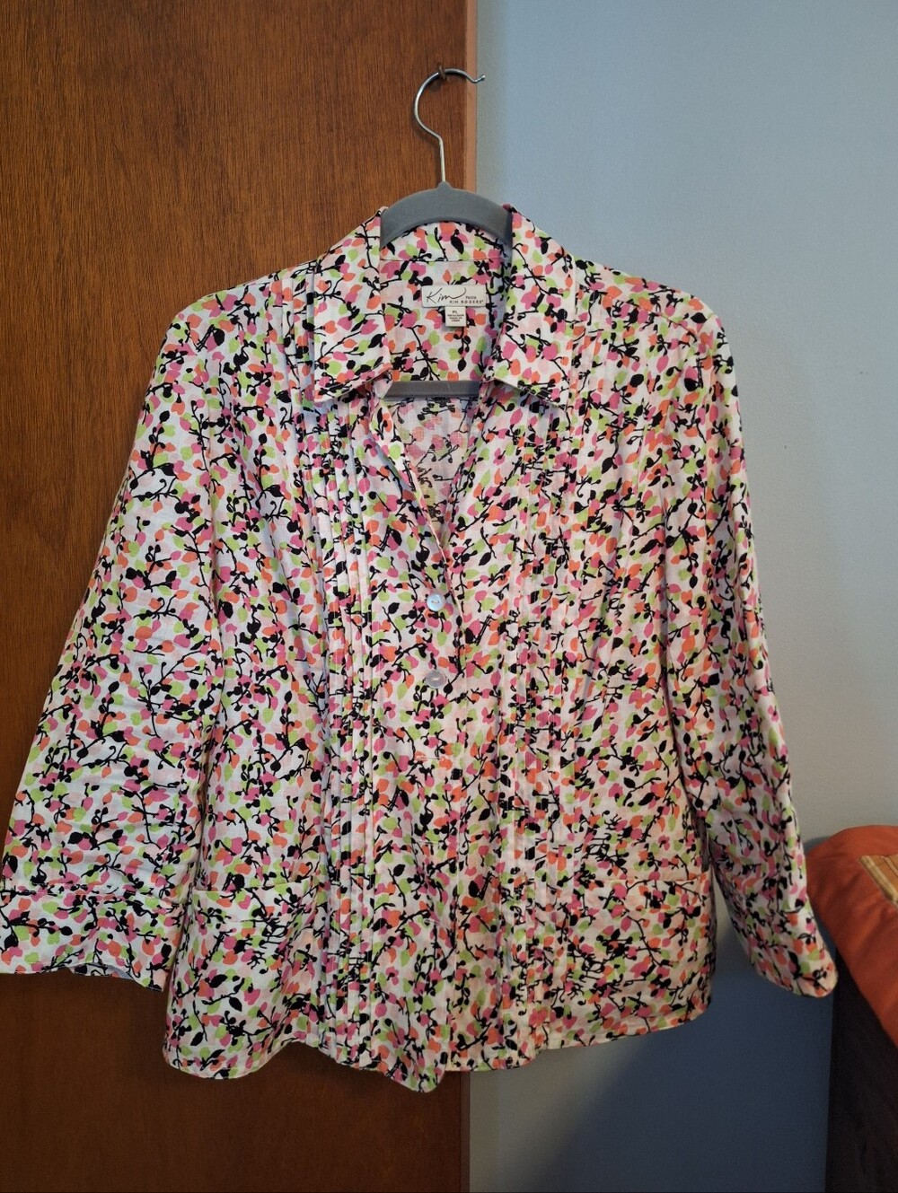 Kim Rogers 100% Linen Multicolor Floral Button-Front Jacket Women's Size LP